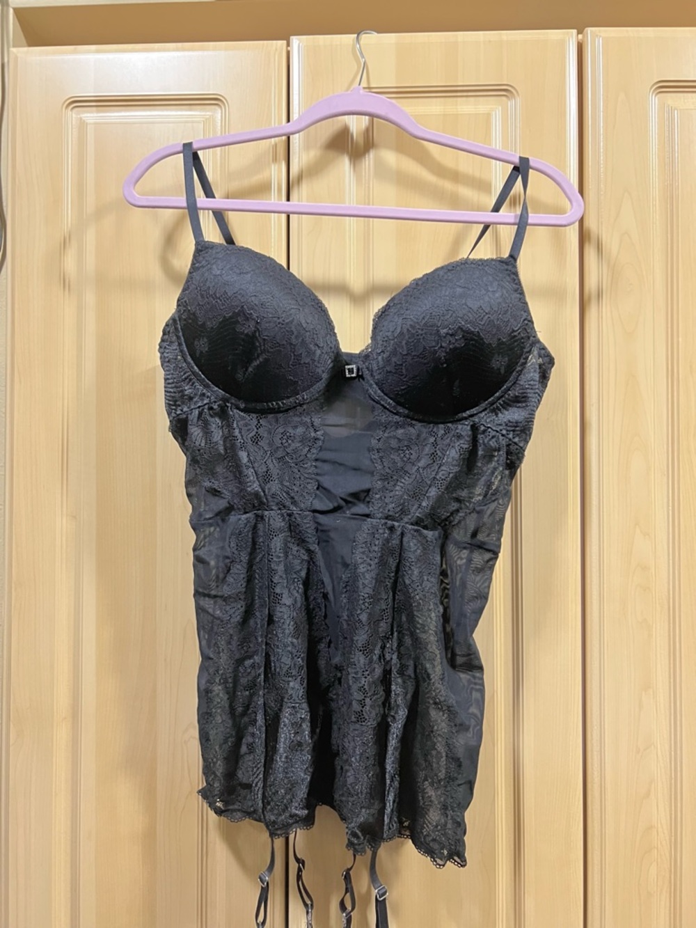 Black Lace Bustier Chemise with Adjustable Straps and Garters